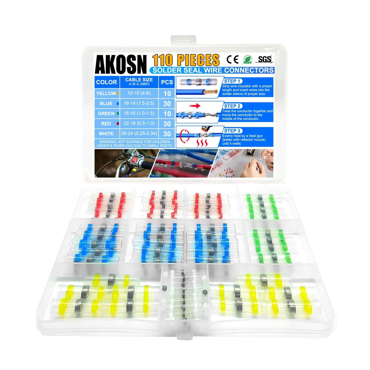  110-Piece Heat Shrink Wire Cap Connectors Kit AWG 10-26 — product photo