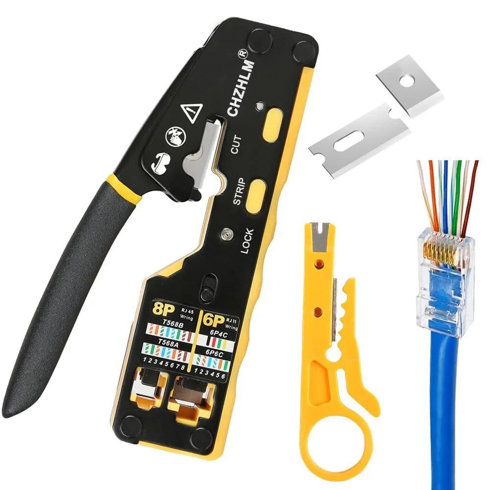 KEHIPI KEHIPI Pass Through Crimper RJ45 Crimp Tool Kit with Mini Yellow Stripper — product photo
