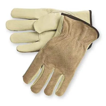 Pair of new cowhide driver gloves with keystone thumbs and shirred slip-on cuffs