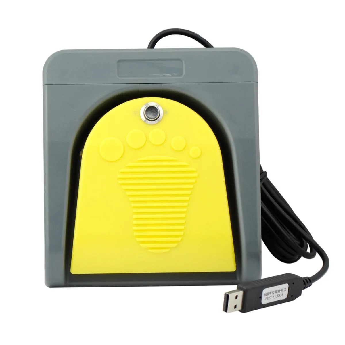 Grey rectangular USB foot pedal with two side-by-side switches and anti-slip rubber feet
