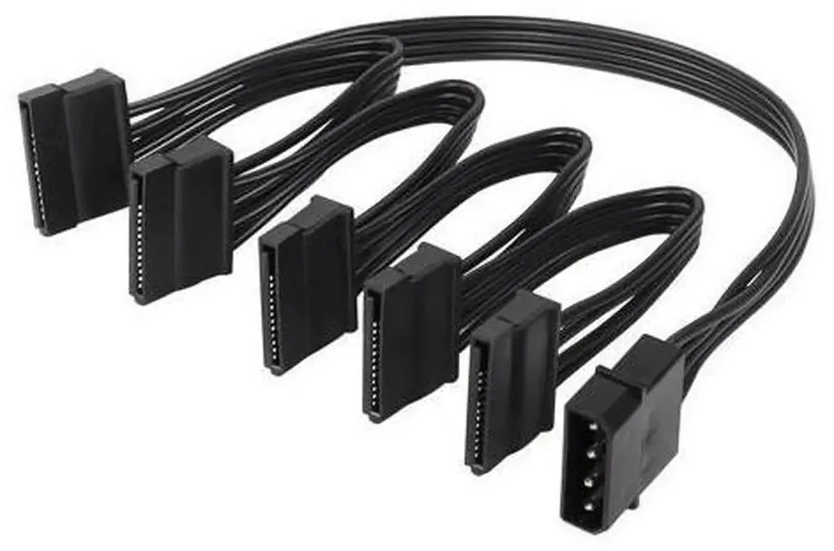SMUGDESK SMUGDESK LP4 IDE 4 Pin Male to 5 SATA Female Power Splitter Cord 24cm 18AWG — product photo