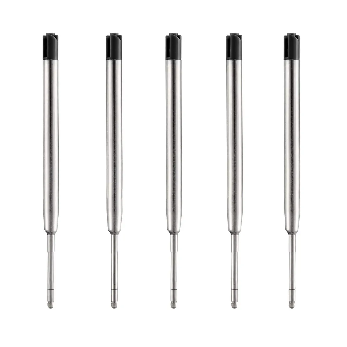 Five black metal ballpoint refills 1.0 mm medium point 3.9 inch length