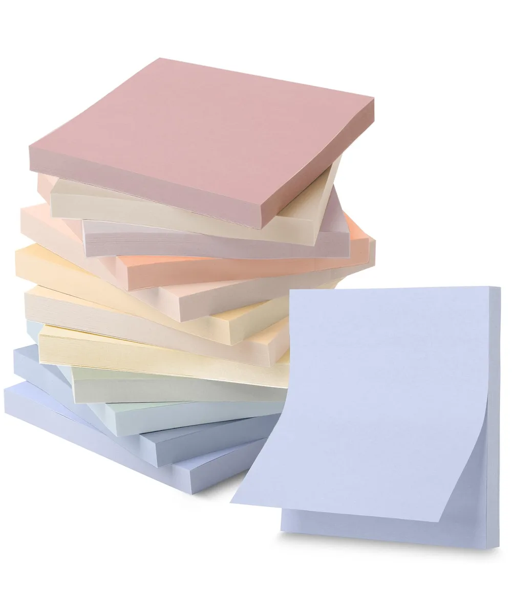 Twelve square pads of soft vintage pastel sticky notes, 600 sheets total