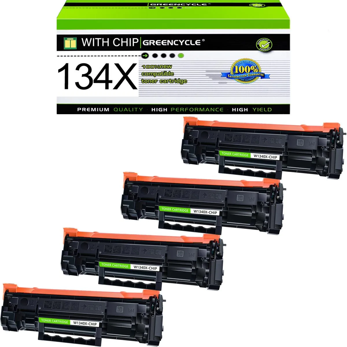 GREENCYCLE GREENCYCLE W1340X 134X Black Toner Cartridge 4-Pack 2400 Pages — product photo