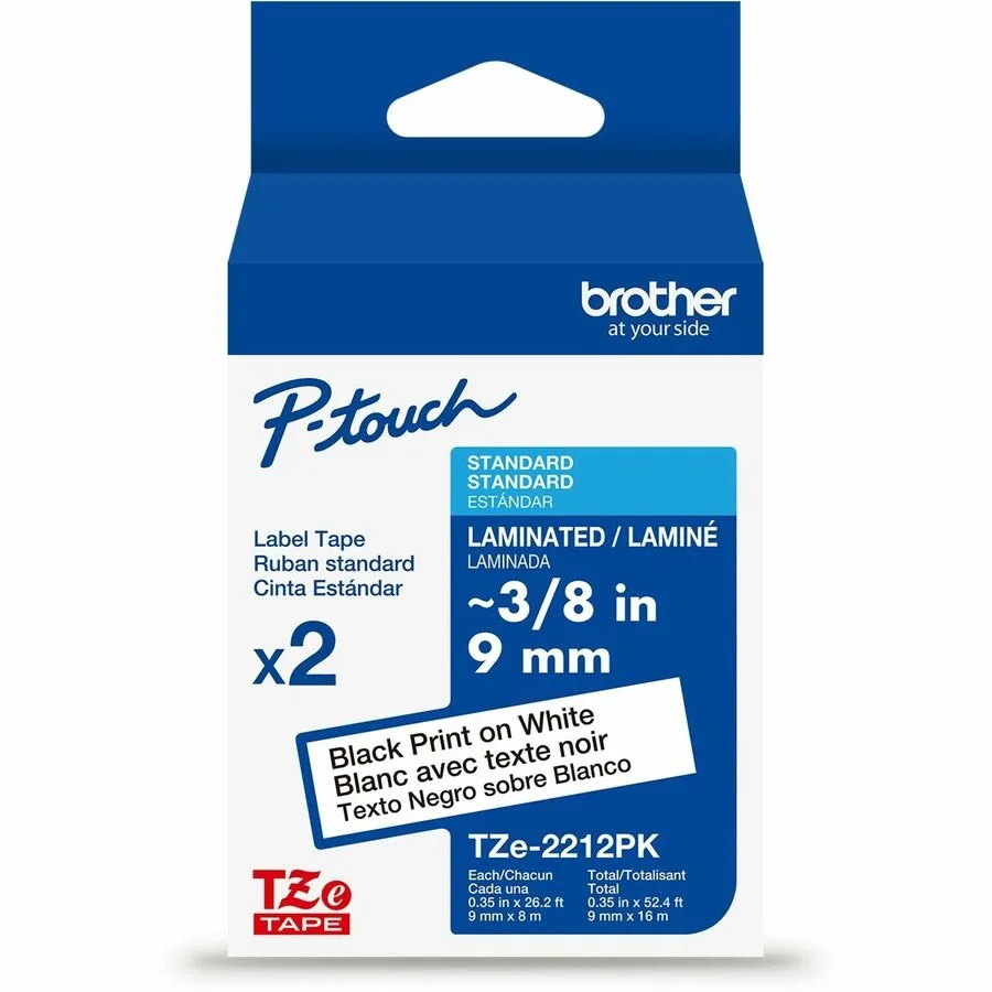 White laminated label tape cartridge with black text printing