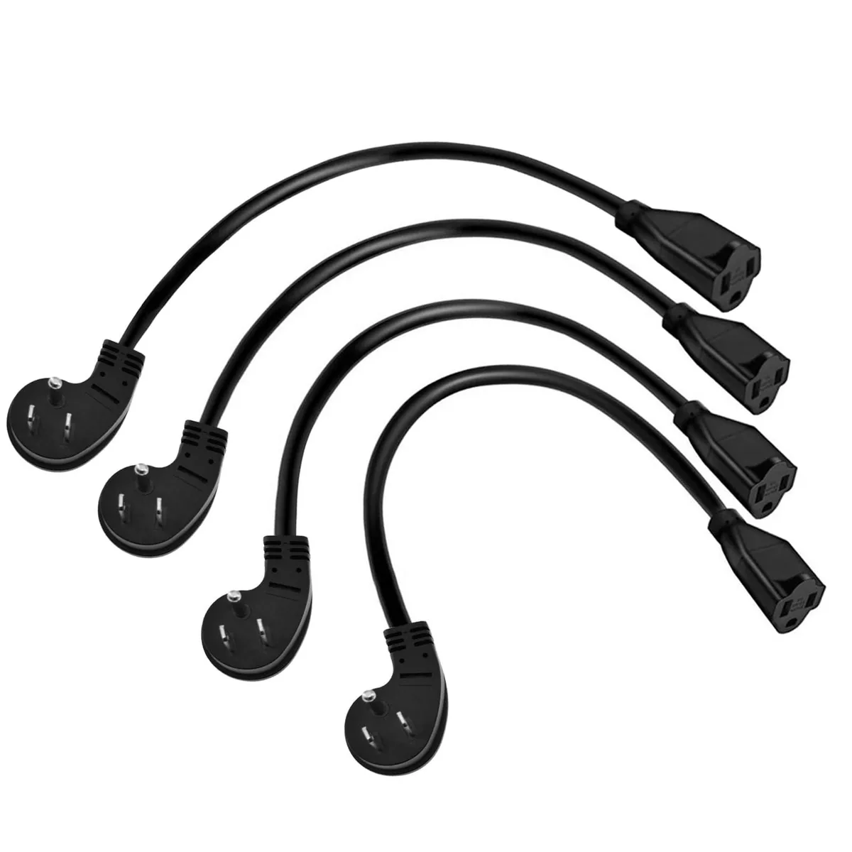  Miady EC0302BK 90° Flat Plug Extension Cord 1 ft 16 AWG 13 A 125 V 1625 W ETL 4-Pack — product photo