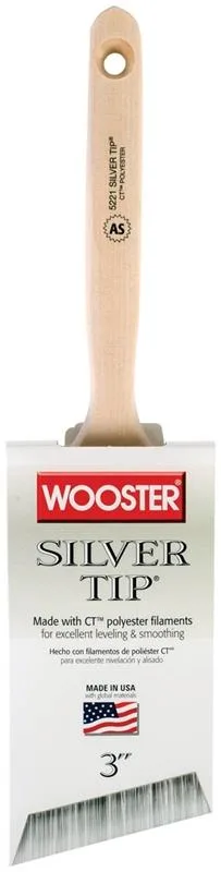 3-inch angled paint brush with white synthetic bristles and wooden handle