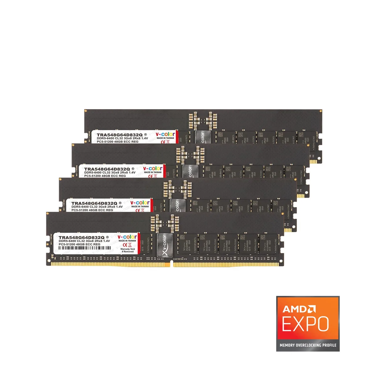 V-color V-color TRA548G64D832Q 192GB (4 x 48GB) DDR5 6400 CL32 2Rx8 ECC R-DIMM server RAM — product photo