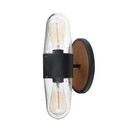 Antique pecan and black outdoor light with two seeded glass domes, ring design