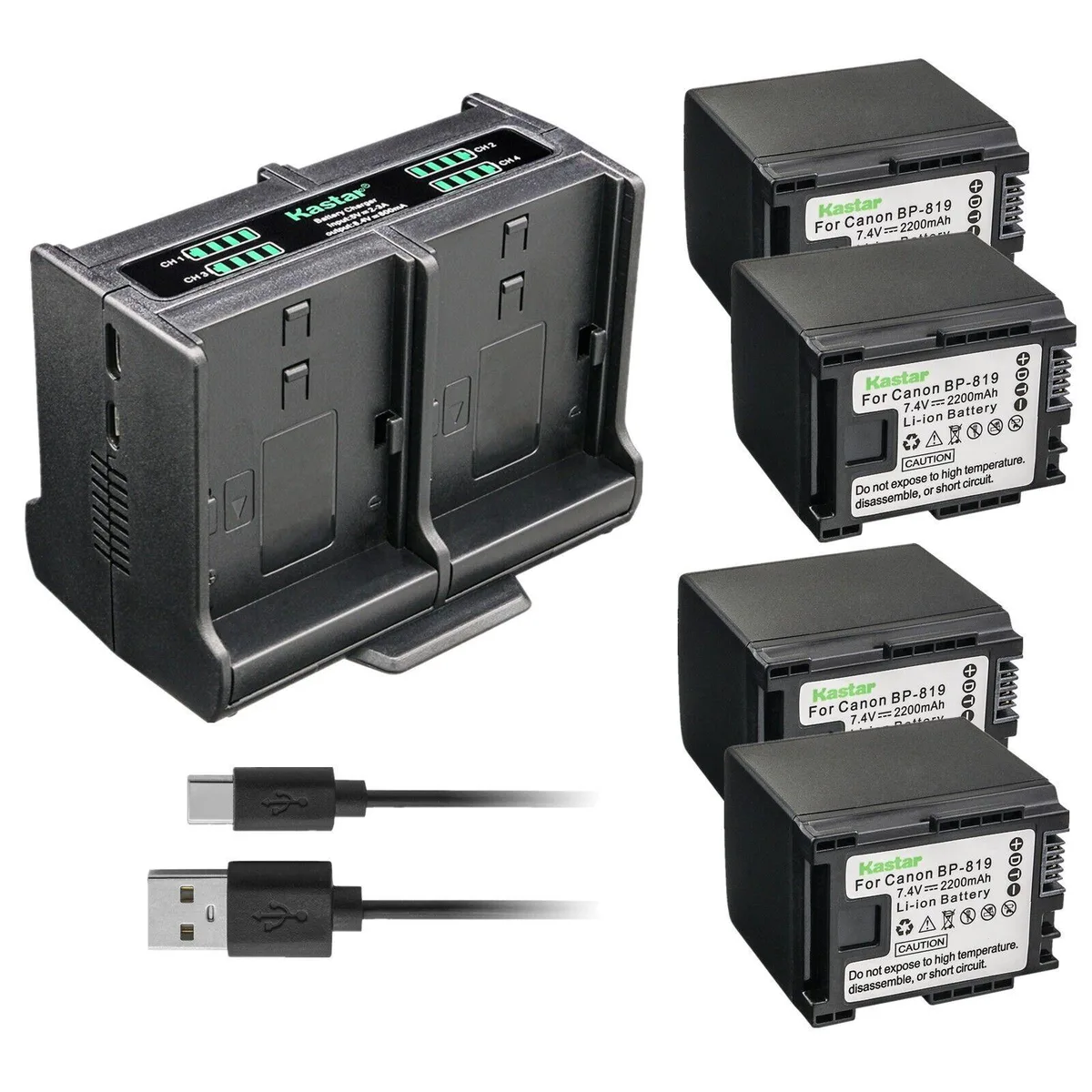 Kastar Kastar BP-819 4-pack battery and quadruple charger — product photo