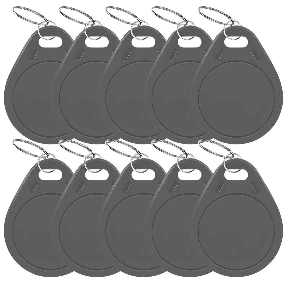 Ten black ABS RFID key fobs on iron rings
