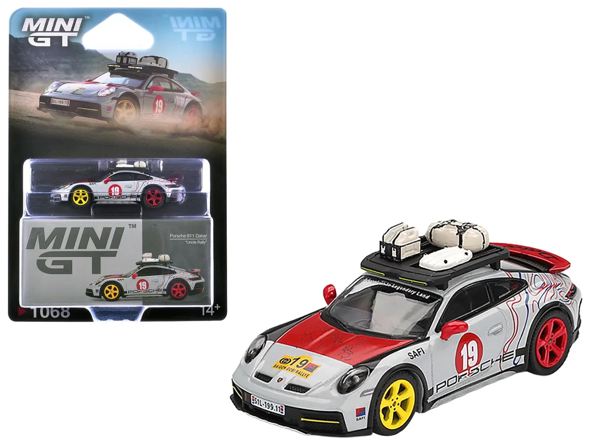 Mini GT Mini GT Porsche 911 Dakar #19 "Uncle Rally" Gray Roof Rack 1/64 hobby collectible — product photo