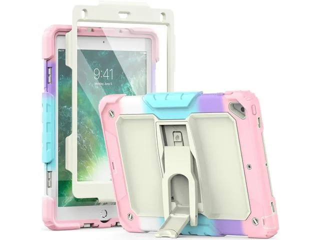 Pink shockproof iPad 9.7 case with built-in screen protector and foldable stand