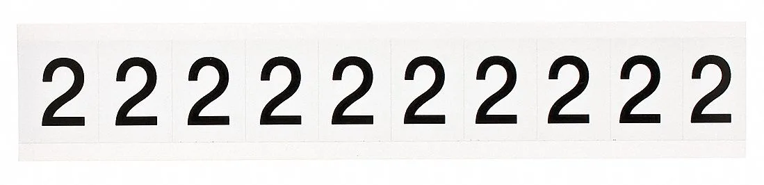 Vinyl number 2 label sheet, white background, black characters, ten die-cut pieces