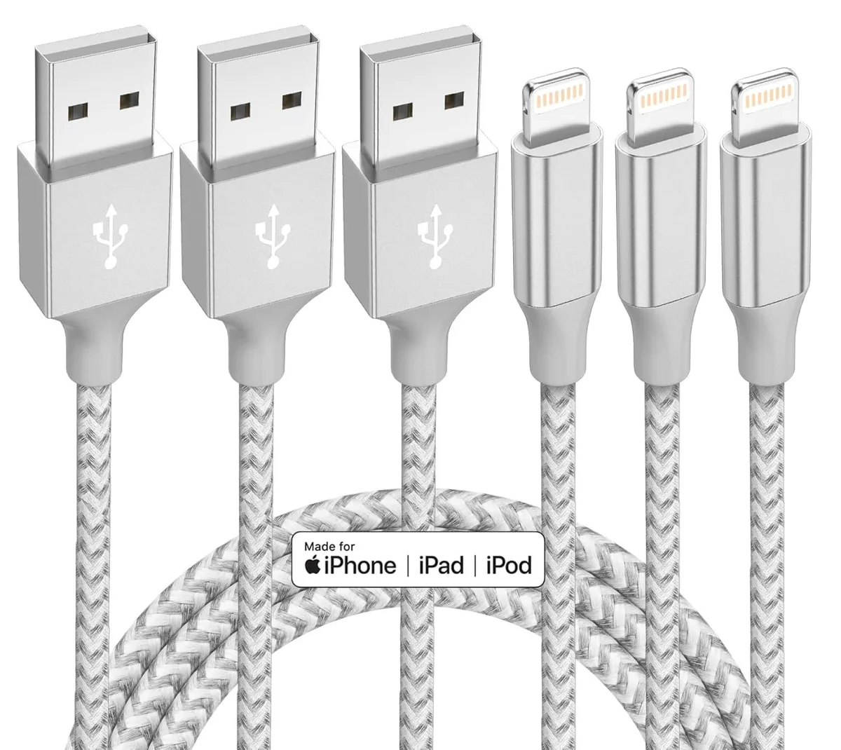 MCHOSE MCHOSE Lightning Cable 3 Pack 10 ft MFi Certified Nylon Braided — product photo