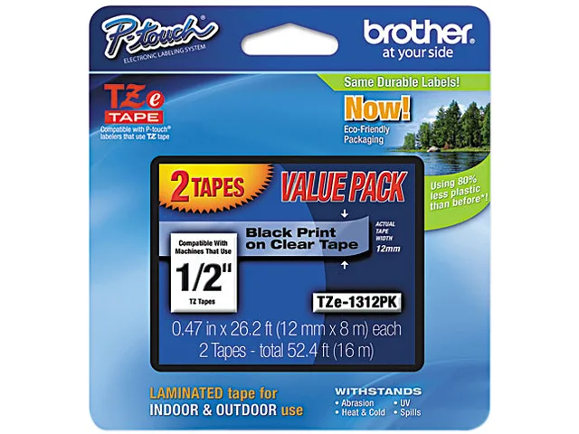 Brother Brother TZE1312PK TZ Tape .5" Black on Clear 2 Pack POS Accessory — product photo