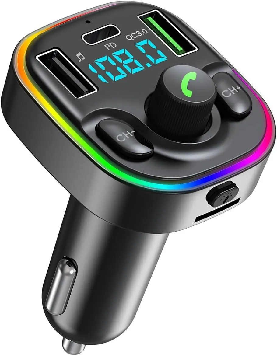 AUTYUE AUTYUE Bluetooth 5.4 FM Transmitter Car Adapter PD 30W QC 18W 7 Colors LED — product photo