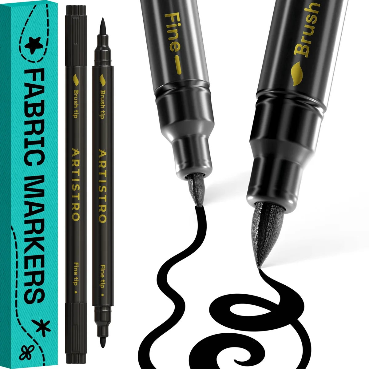  2 Black Dual-Tip Fabric Markers PDTFPAB02-ZT-CN — product photo