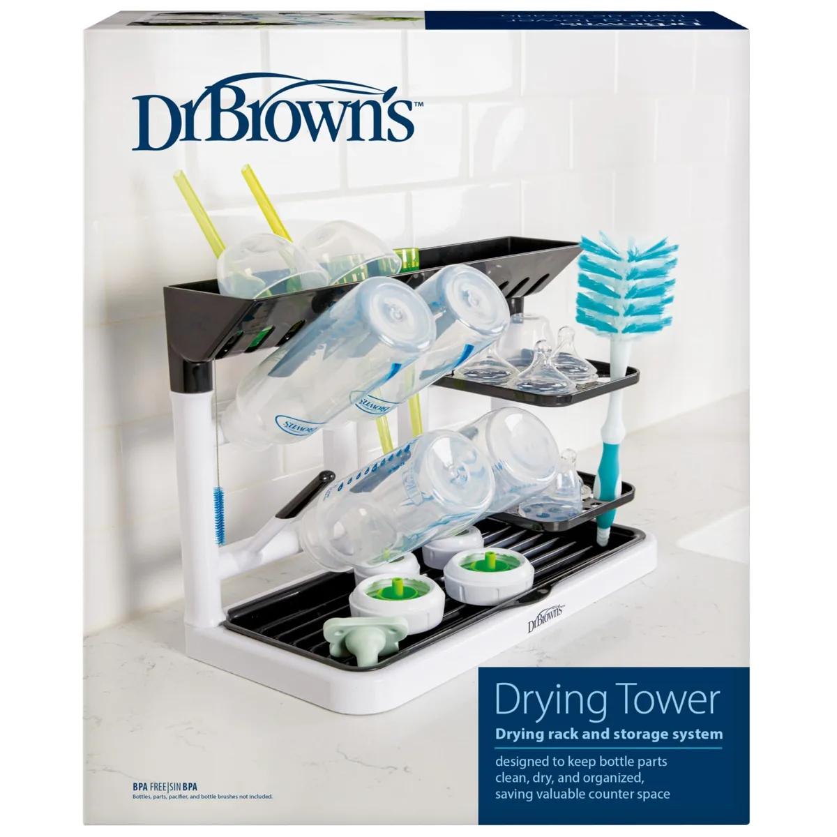 Black and white vertical drying tower with pegs and trays, 16x28x36cm
