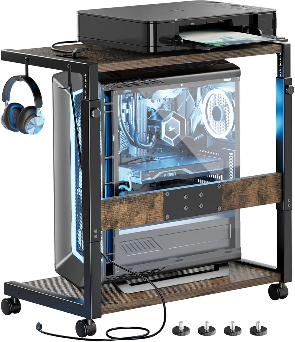 BFKK BFKK Adjustable PC Tower Stand with Charging Station Wood 25.9-34.9in — product photo