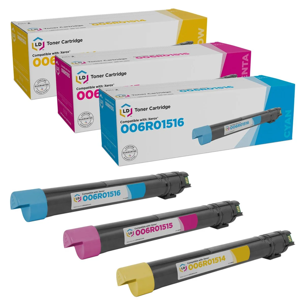 LD Products LD Products Xerox WorkCentre 3-Pack Toner Cartridges 6R1516 6R1515 6R1514 — product photo