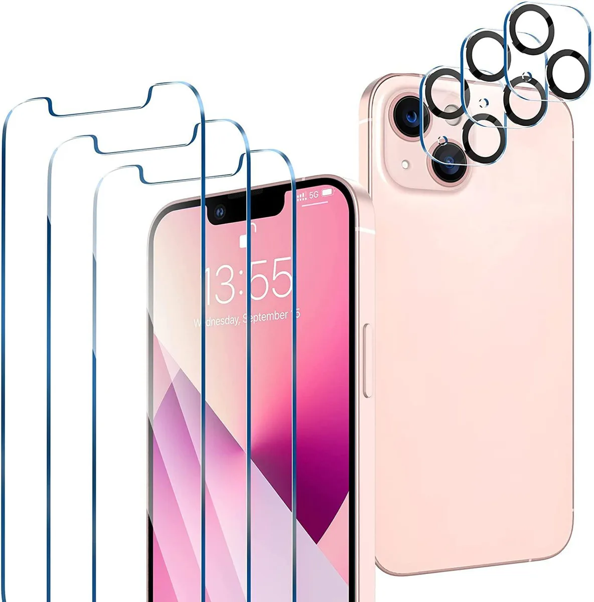 BONAEVER BONAEVER 3 Pack Tempered Glass Screen Protector for iPhone 13 Mini 5.4 inch with Camera Lens Protector — product photo
