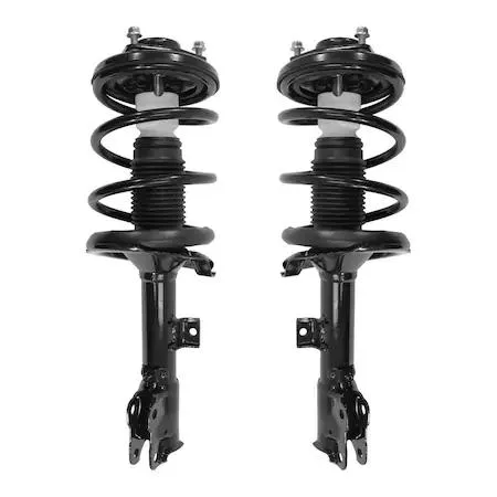 Pair of silver front strut assemblies with coil springs and top mounts for Mitsubishi Outlander