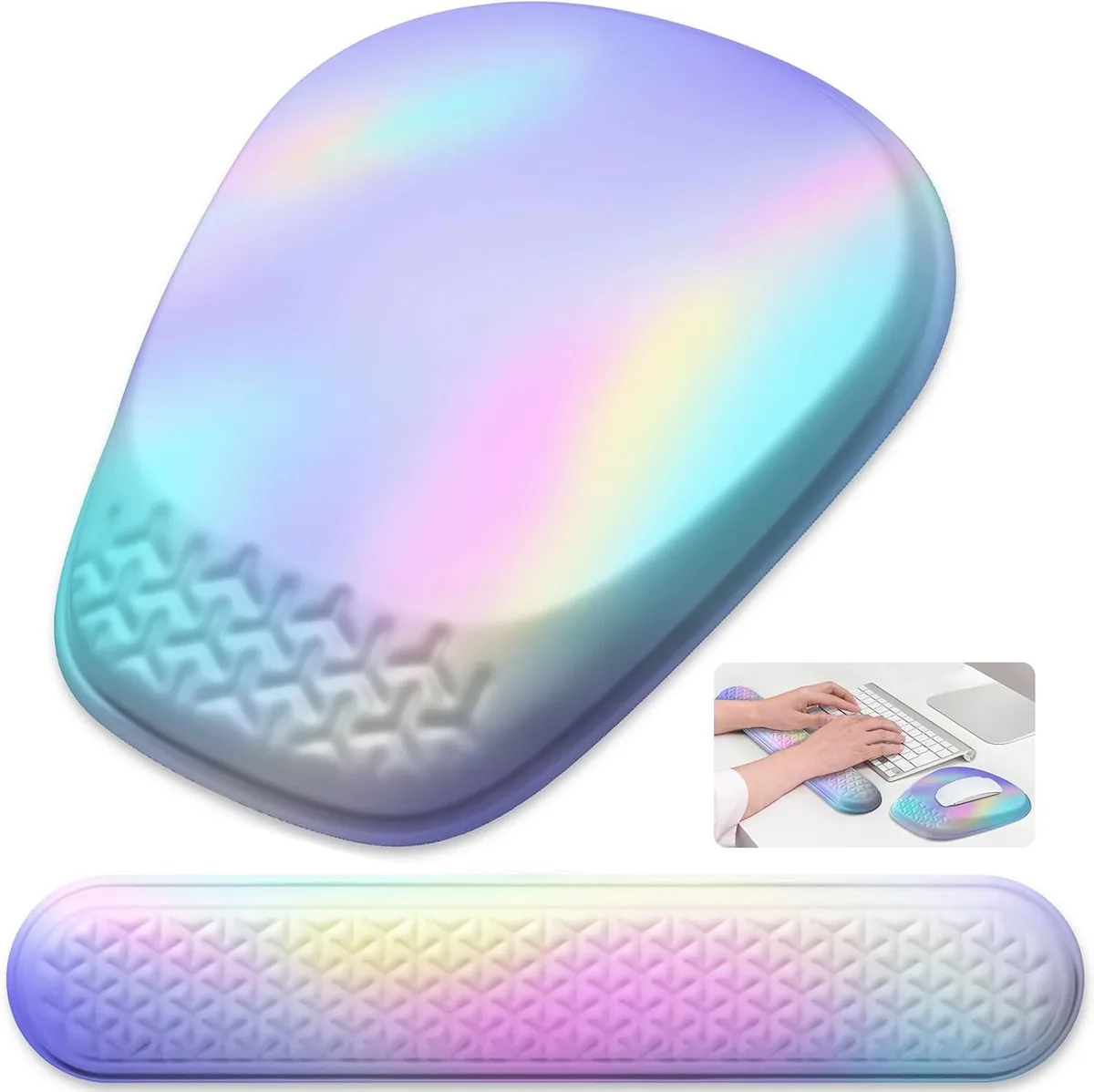 Kenuco Kenuco Ergonomic Mouse Pad & Wrist Rest Set Gradient Blue Pink 15% Incline 100% Memory Foam — product photo