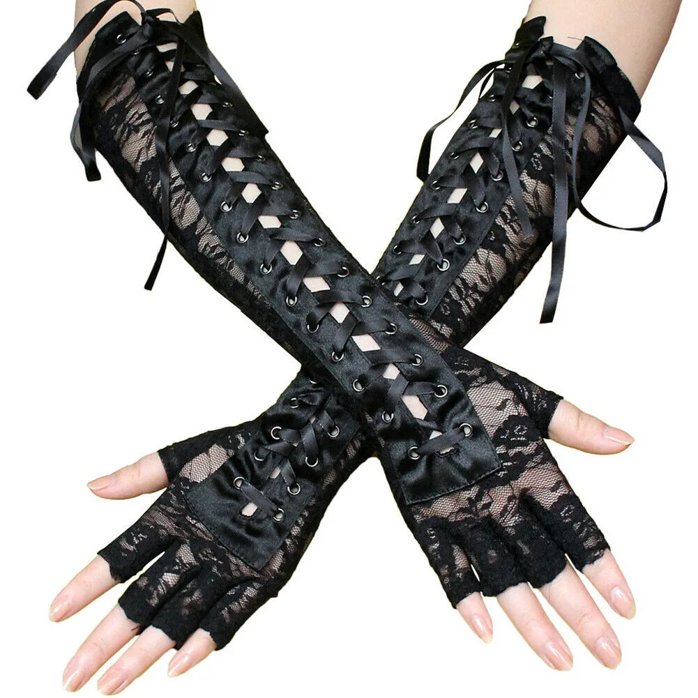 Magik Costumes Magik Costumes 15.3" Fingerless Lace Arm Tie Gloves Black — product photo