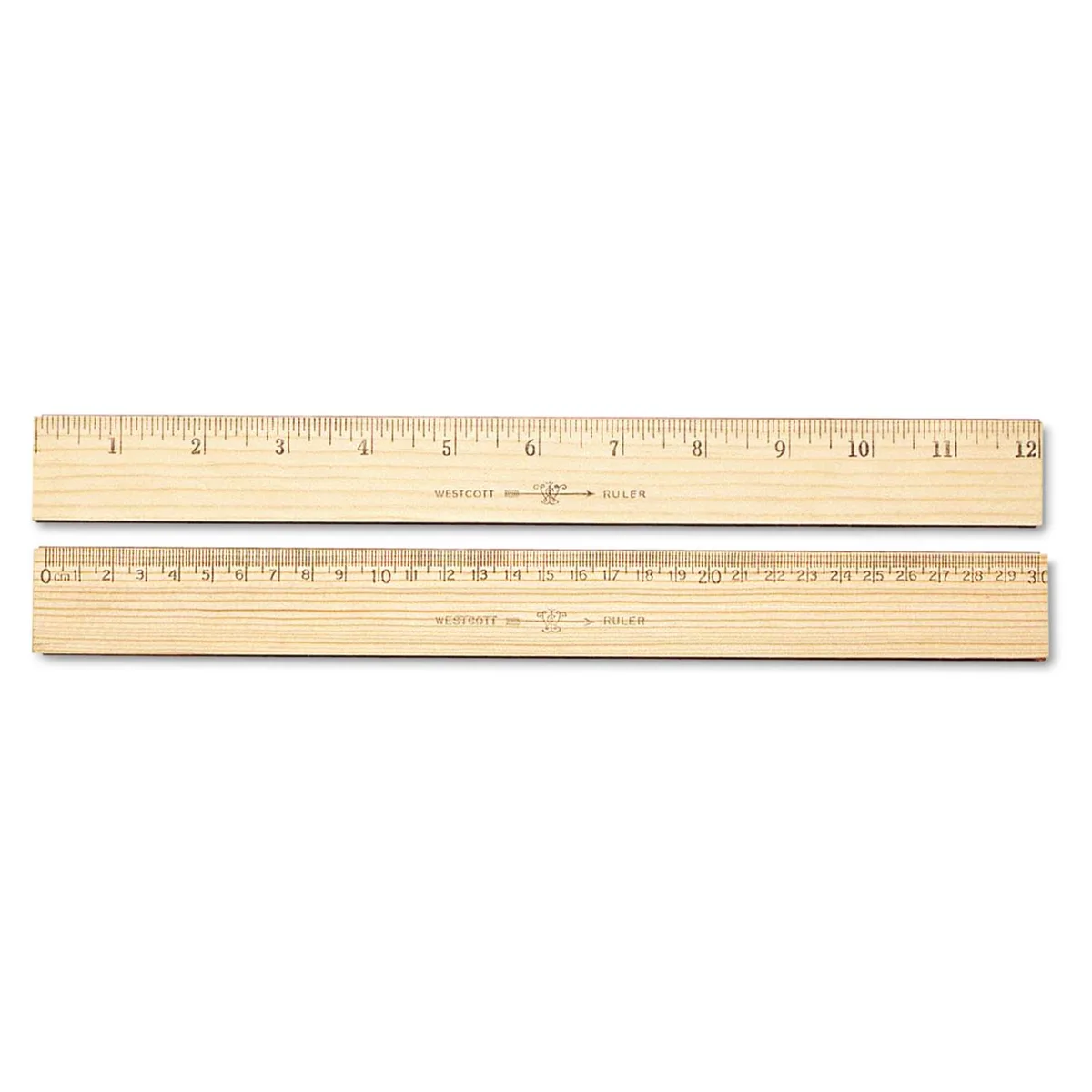 Westcott Westcott 10375 12" Wood Ruler 1/16" &amp; Metric Metal Edge — product photo