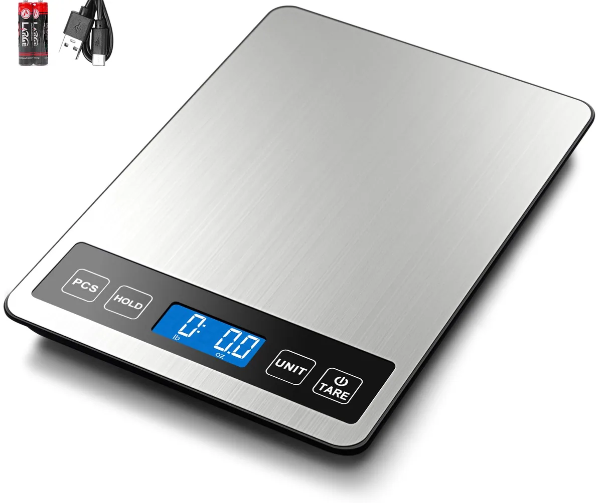 Yellow digital kitchen scale with tempered glass stainless steel platform 9x6.3 inches