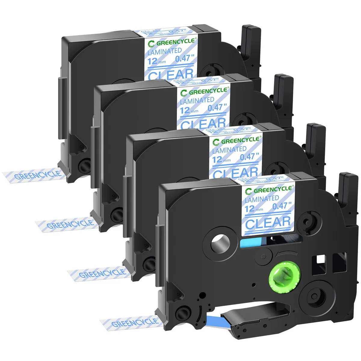 GREENCYCLE GREENCYCLE TZe-133 12mm Blue on Clear Laminated Tape 4 Pack — product photo