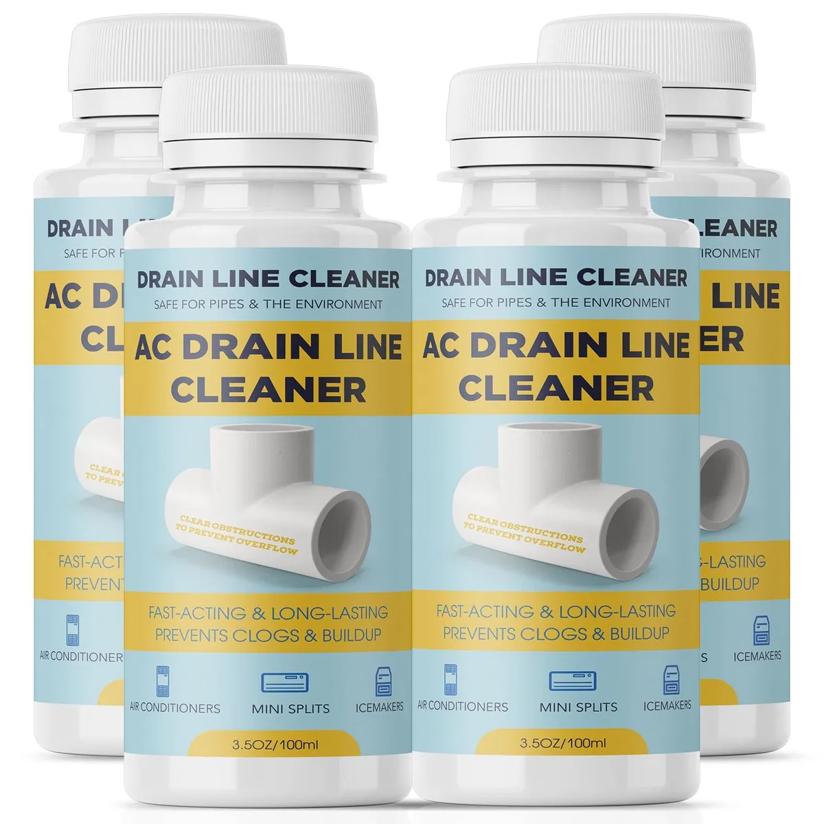 Four 16 oz bottles of brass condensate drain line cleaner in packaging