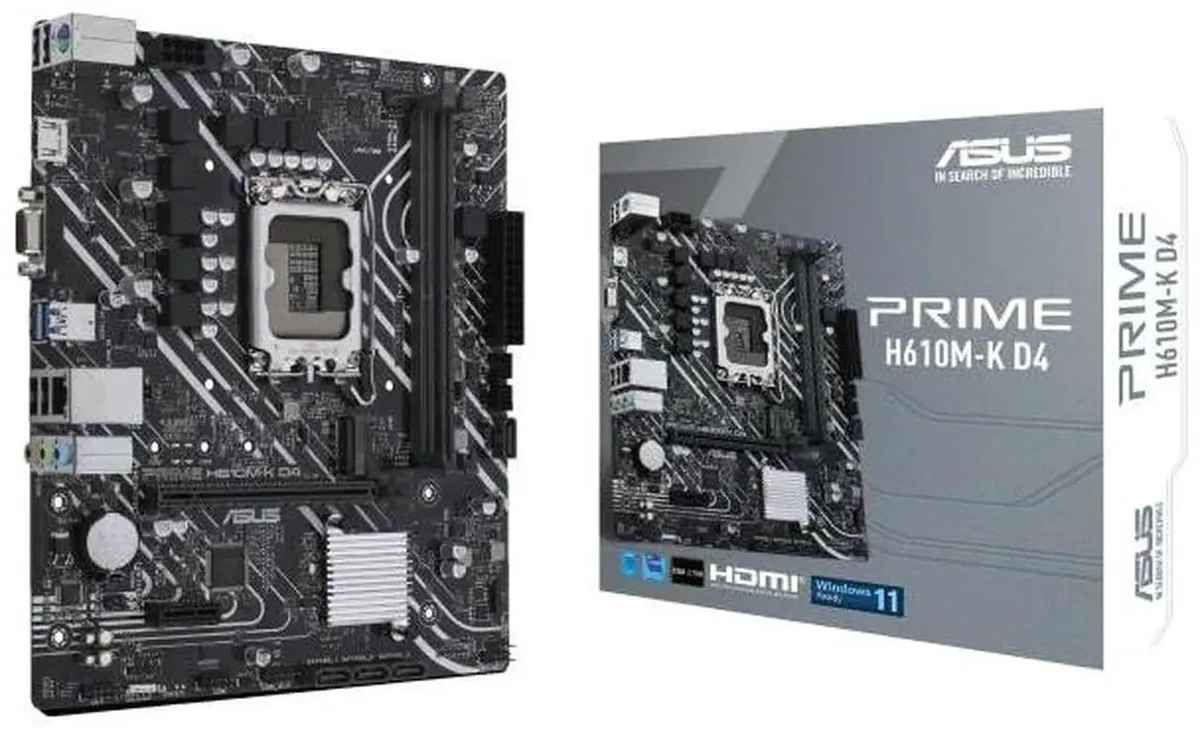 ASUS ASUS PRIME H610M-K D4 Intel H610 LGA 1700 Micro-ATX motherboard DDR4 PCIe 4.0 M.2 slot Realtek 1 Gb Ethernet — product photo