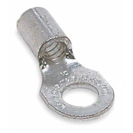 Bare copper ring terminal, 1/2 inch stud, serrated barrel, tin finish