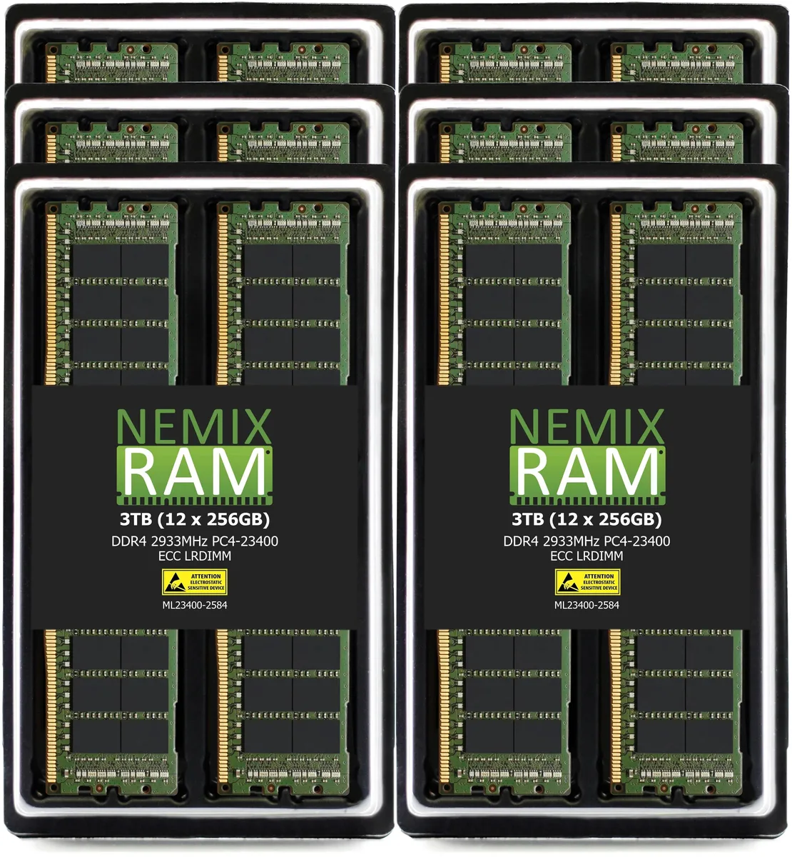 NEMIX RAM NEMIX RAM 3TB (12 x 256GB) DDR4 2933MHz PC4-23400 8Rx4 1.2V 288-PIN ECC LRDIMM server RAM — product photo