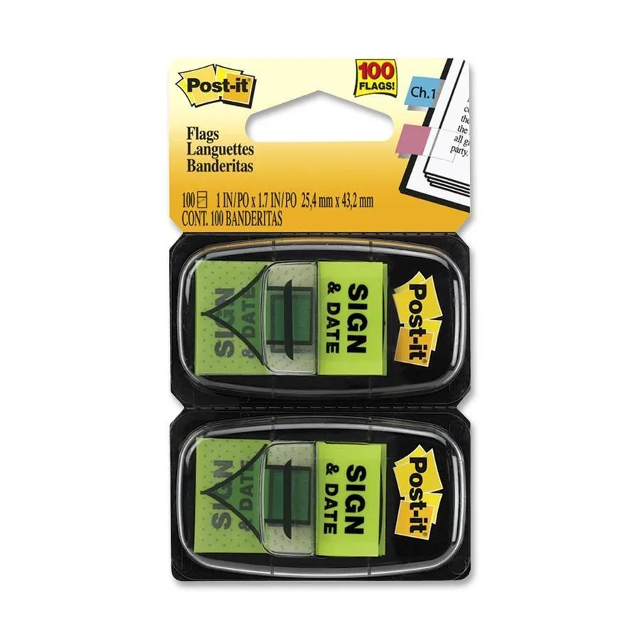 3M 3M 680SD2 Post-it Sign &amp; Date Flags Green 100 Pack — fotografie produktu