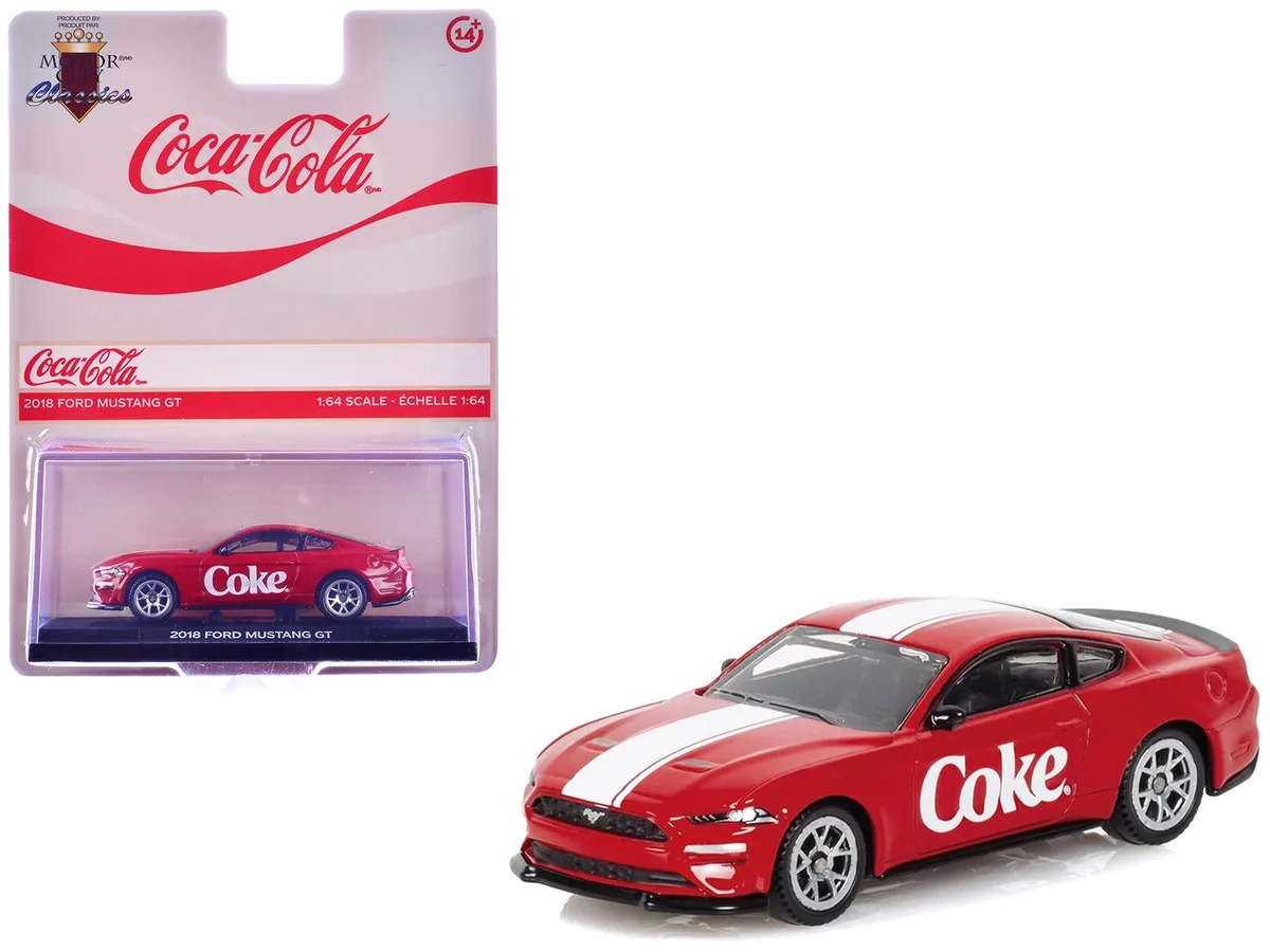 Motor City Classics Motor City Classics 2018 Ford Mustang GT Coca-Cola Red White Stripes 1/64 Diecast Hobby Collectible — product photo