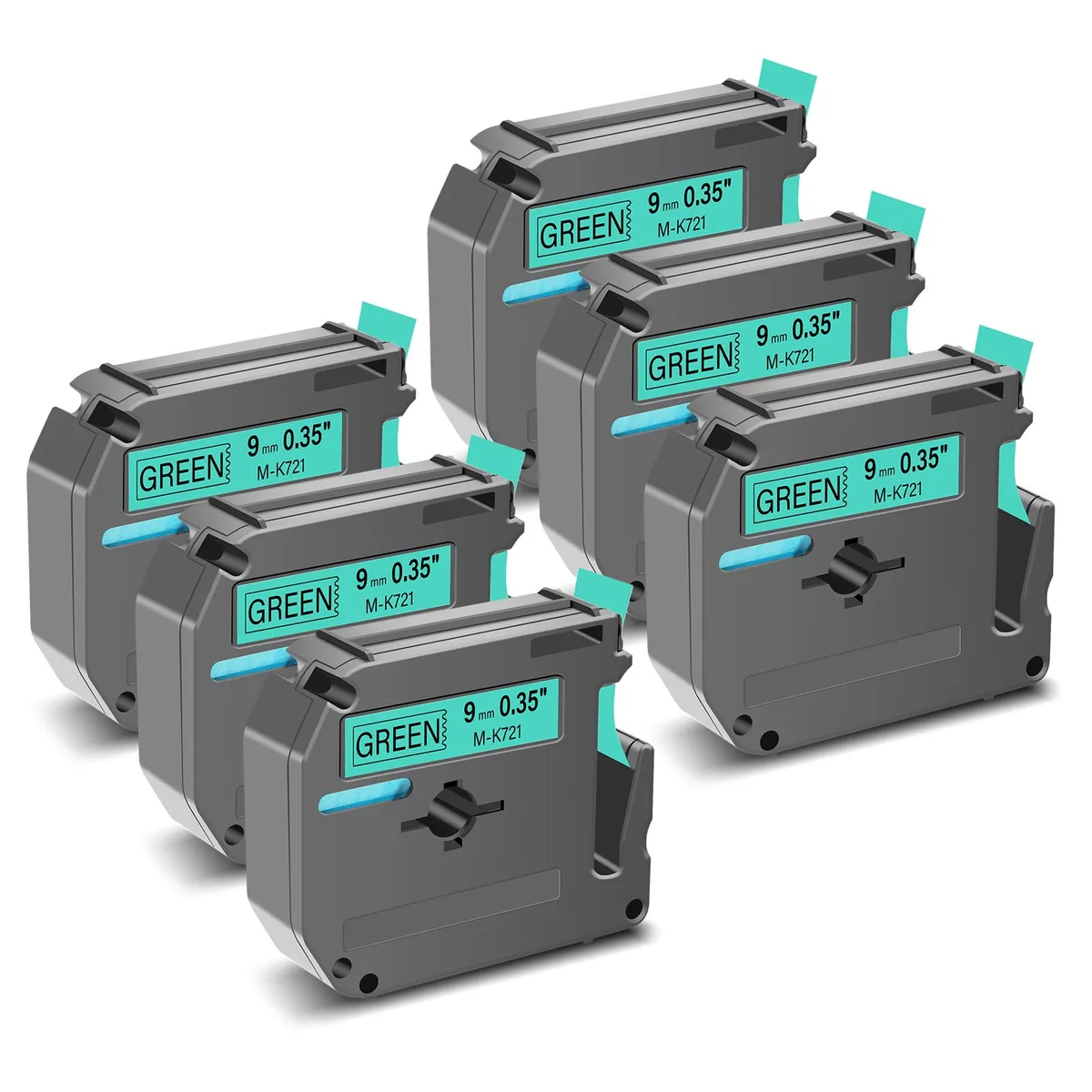 GREENCYCLE GREENCYCLE MK-721 label tape 9mm 8m black on green 6 pack — product photo