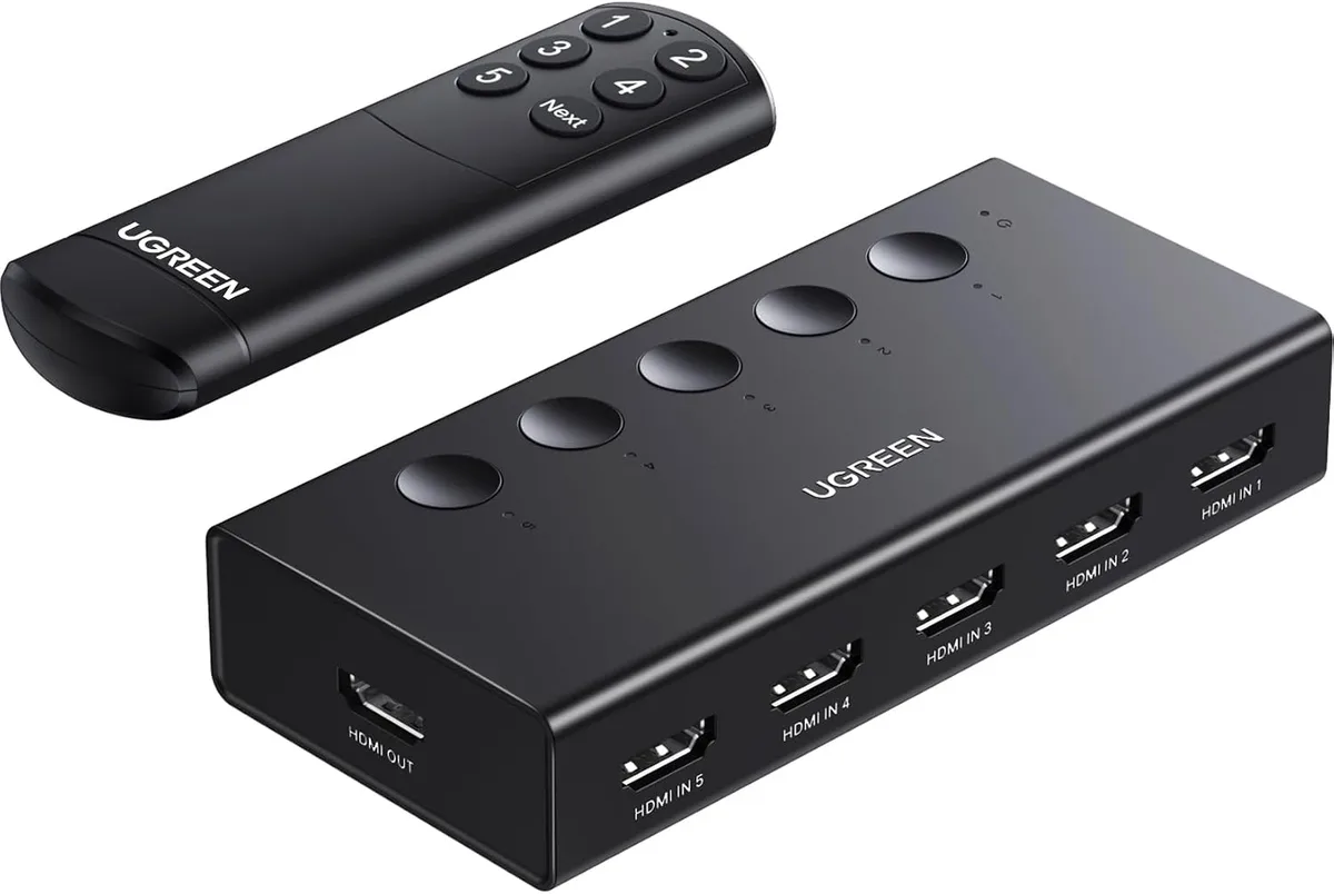 FLEANE FLEANE HDMI Switch 5 in 1 Out 4K@60Hz Remote Black audio adapter — product photo