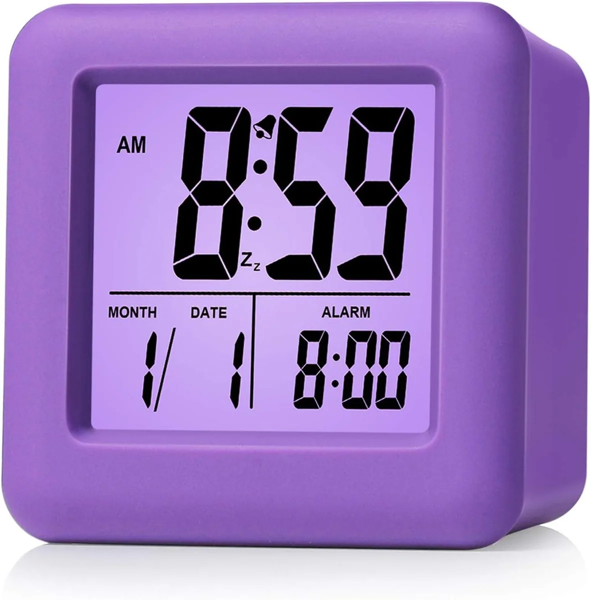 PISKEKAT PISKEKAT Digital Alarm Clock Kids Purple 39 LCD Snooze Nightlight Battery Powered — product photo