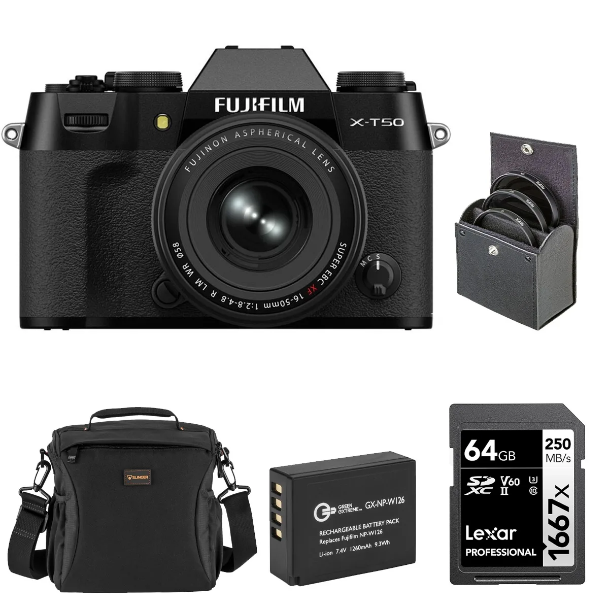 FUJIFILM FUJIFILM X-T50 Compact Mirrorless Camera, XF 16-50mm f/2.8-4.8 Lens, Black, Bundle — product photo