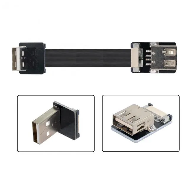 Cablecc Cablecc Down Angled USB 2.0 Type-A Male to Female Extension Flat Slim FPC Cable 10-200cm — product photo