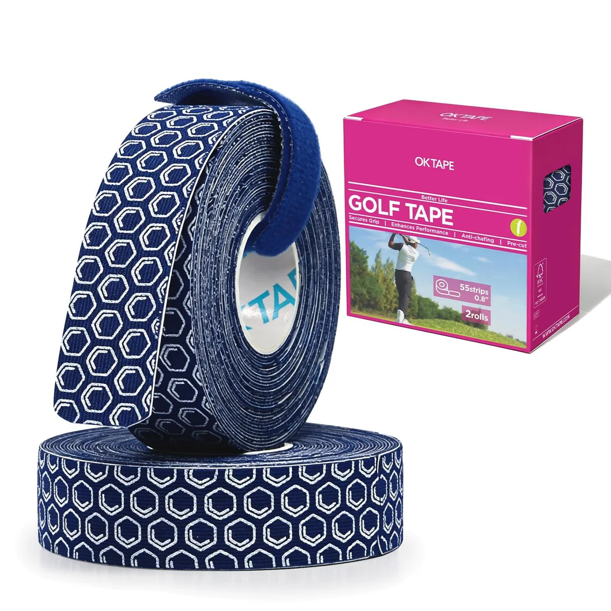 Two rolls of pre-cut blue finger tape strips in a pack
