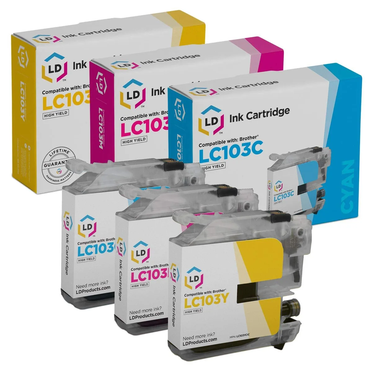 LD Products LD Products Brother LC103 High Yield Ink Cartridge 3-Pack Cyan Magenta Yellow 600 Pages — product photo