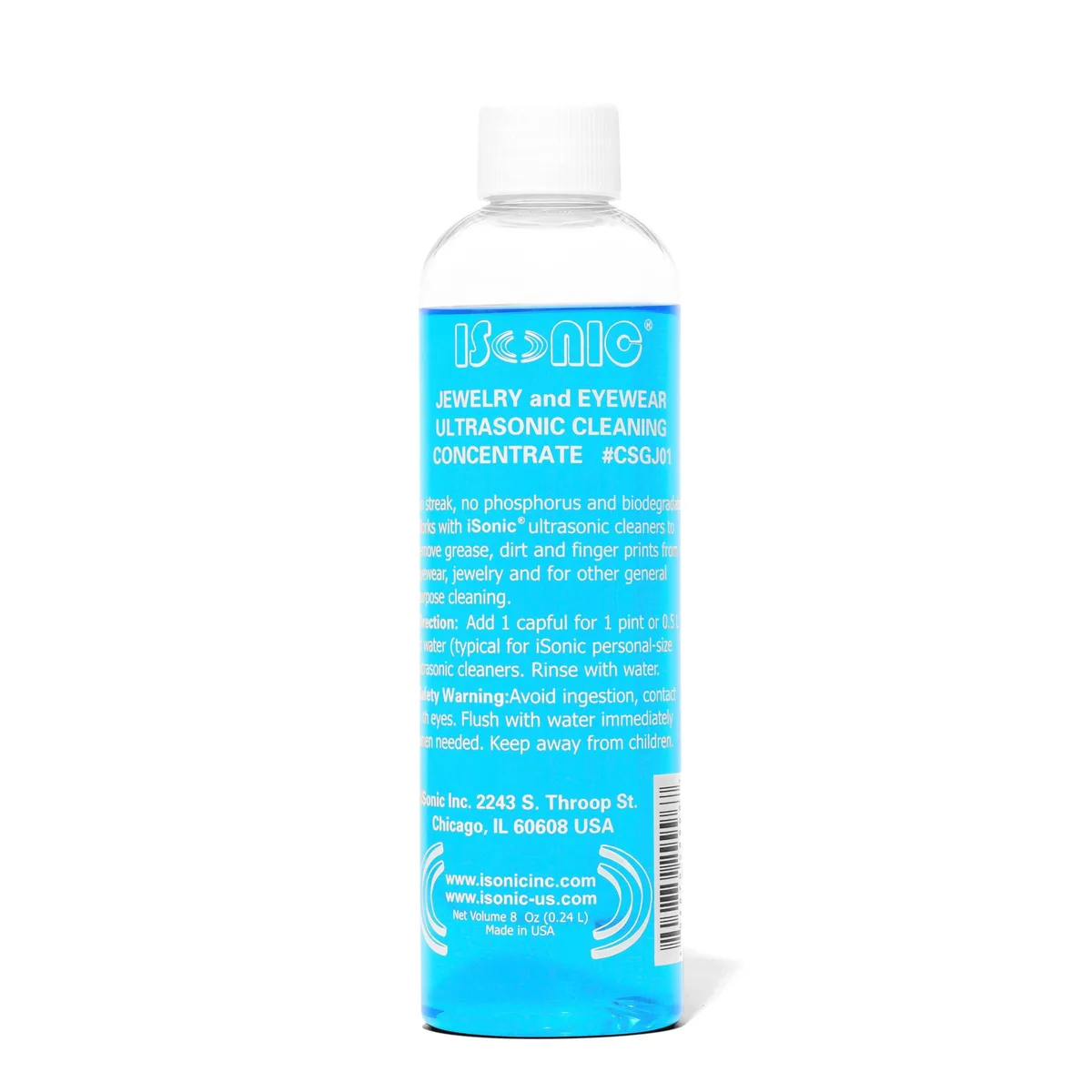 White 8-oz bottle of Metra ultrasonic cleaner concentrate