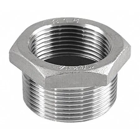 Hexagonal 316 stainless steel reducing bushing with male and female NPT threads
