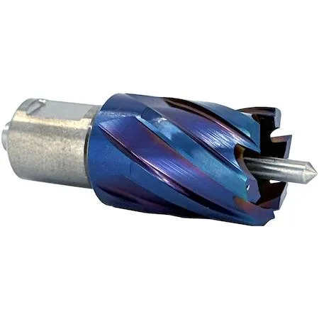 Blue nACo coated annular cutter with Weldon shank and pilot pin