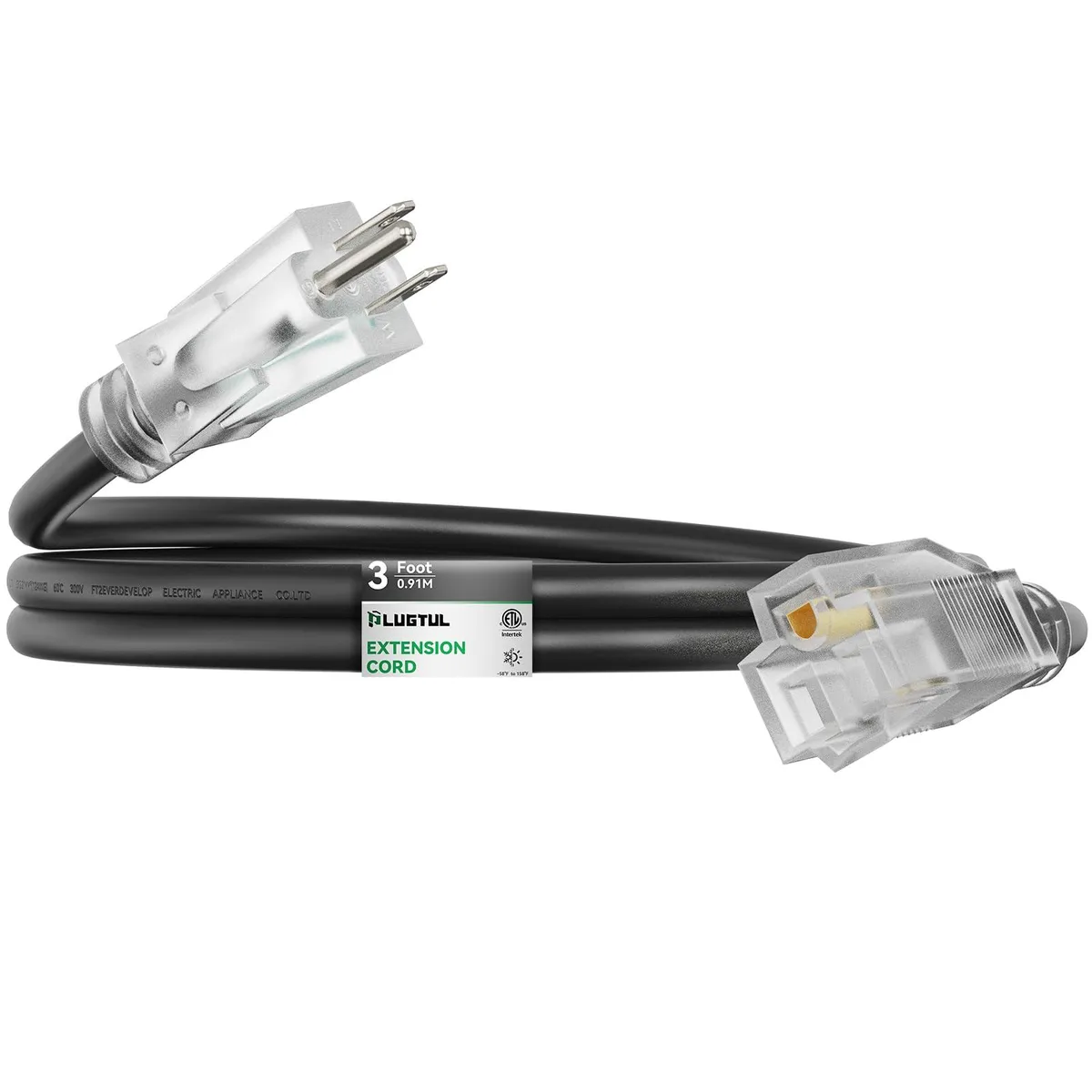  PLUGTUL 12 AWG 15 A 125 V 3 ft SJTW power extension cord with lighted end — product photo