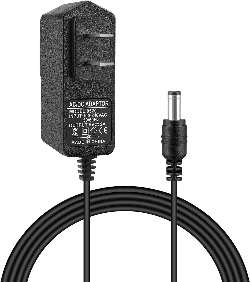 Small black wall power adapter with 5.5mm barrel jack